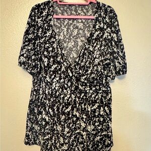 Lane Bryant Black and White Floral Blouse